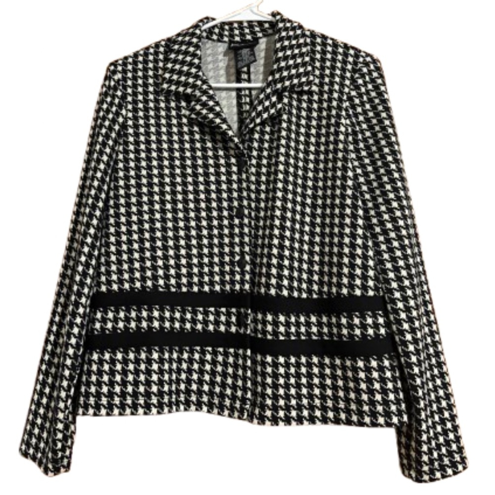 K Studio Collection Women’s Black & White Houndstooth Print Blazer Jacket Sz-12
